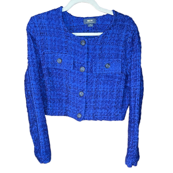 Anthropologie Jackets & Blazers - Anthropologie Maeve Royal Blue Tweed Jacket Size Large